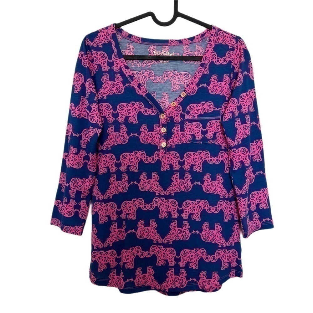 Lilly Pulitzer Palmetto Pima Cotton Henley Top in Pack Your Trunk Print Size XS